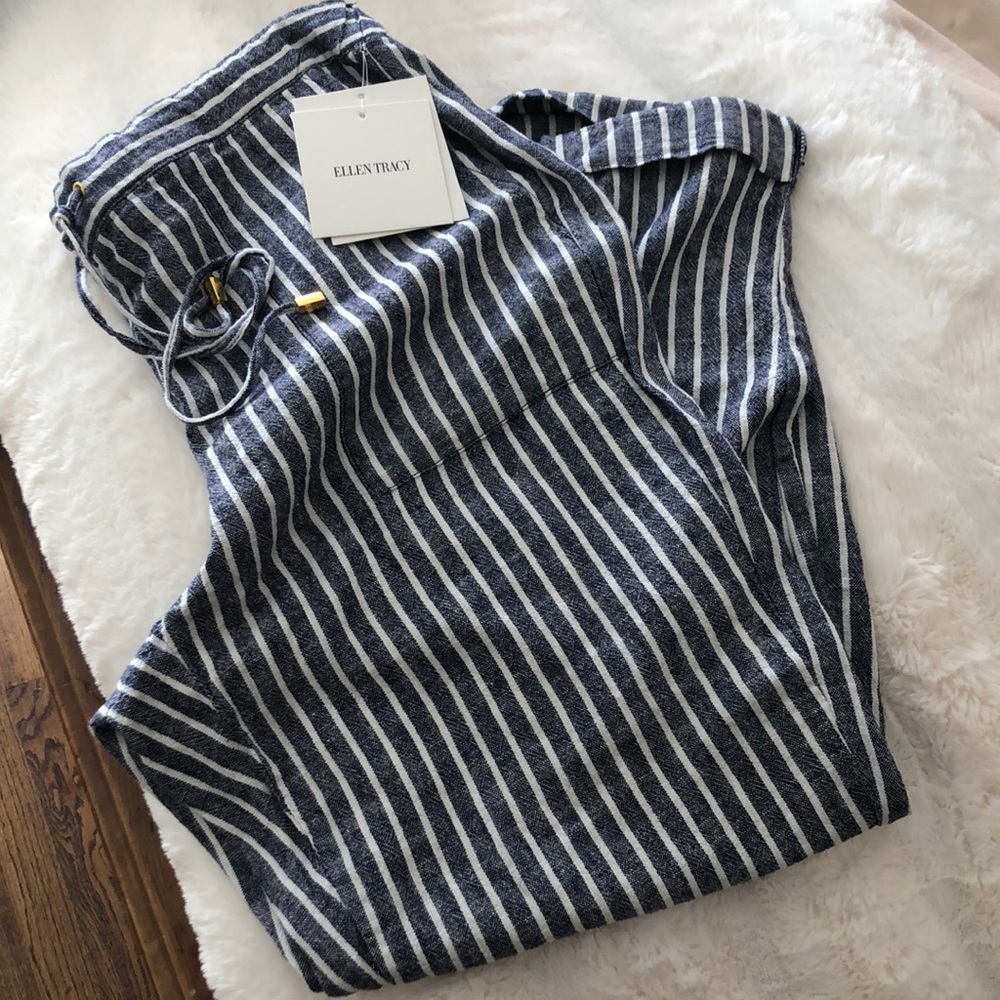 Ellen Tracy Linen | Blue and White Striped Pants